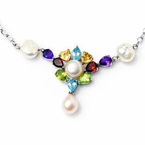 Ross Simons Sterling Silver Freshwater Pearl & Multi-Gemstone Necklace 17”+